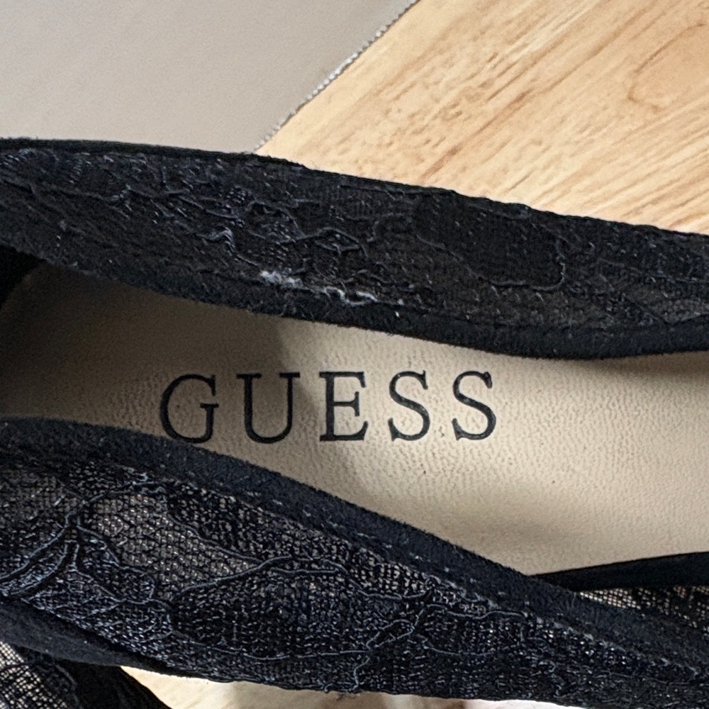 Guess Black Lace Peep-Toe Heels with Cutout Detail - Picture 2 of 9